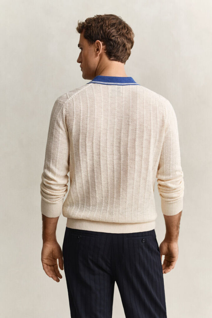 Camisola polo com malha trançada