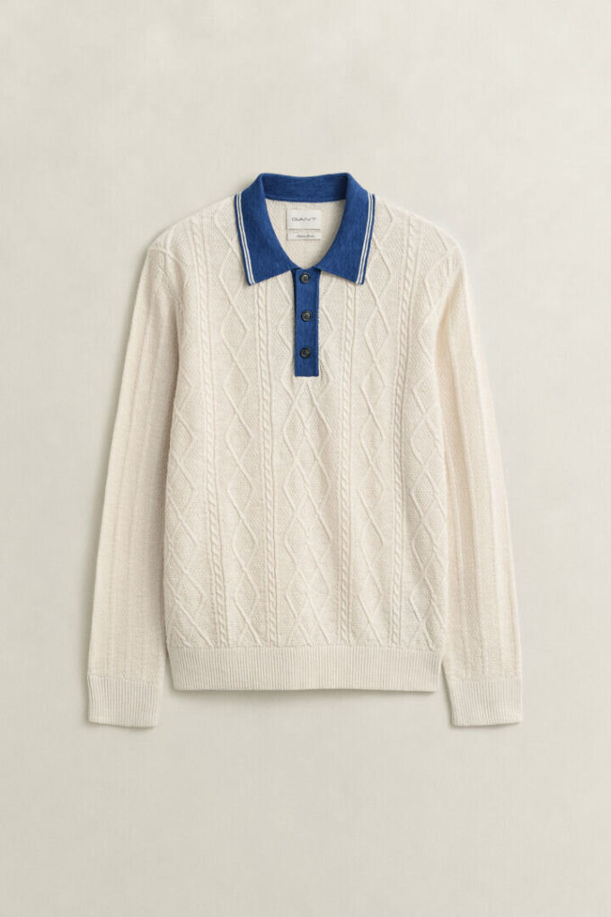 Camisola polo com malha trançada