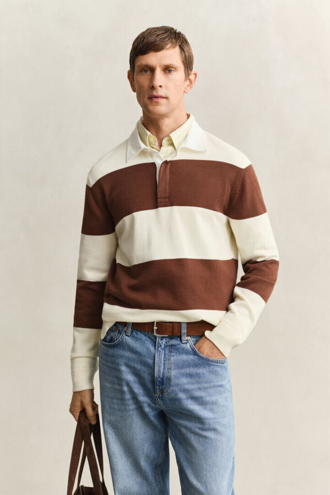 Camisola polo de algodão com Barstripe