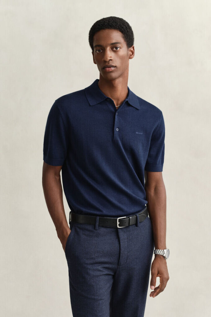Camisola polo de calções em lã merino extra fina