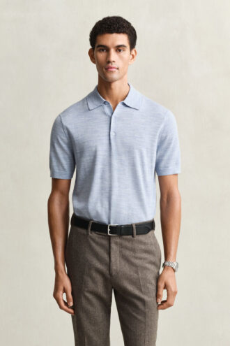 Camisola polo de calções em lã merino extra fina