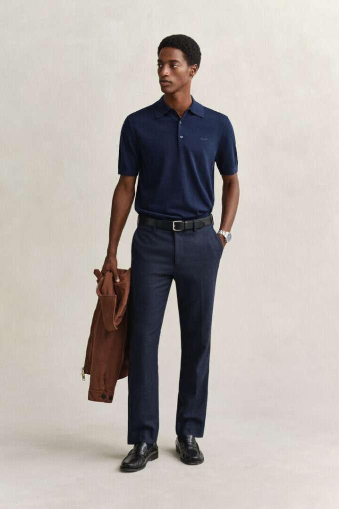 Camisola polo de calções em lã merino extra fina