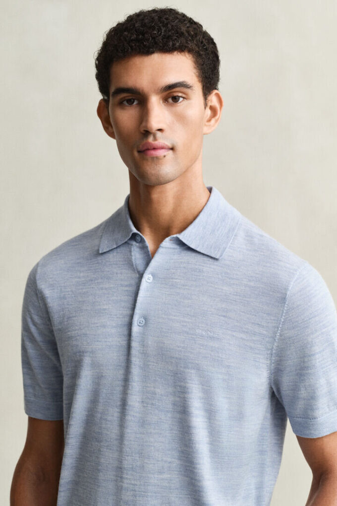 Camisola polo de calções em lã merino extra fina