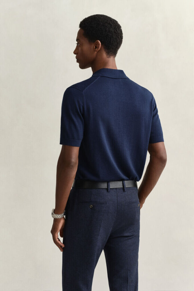Camisola polo de calções em lã merino extra fina