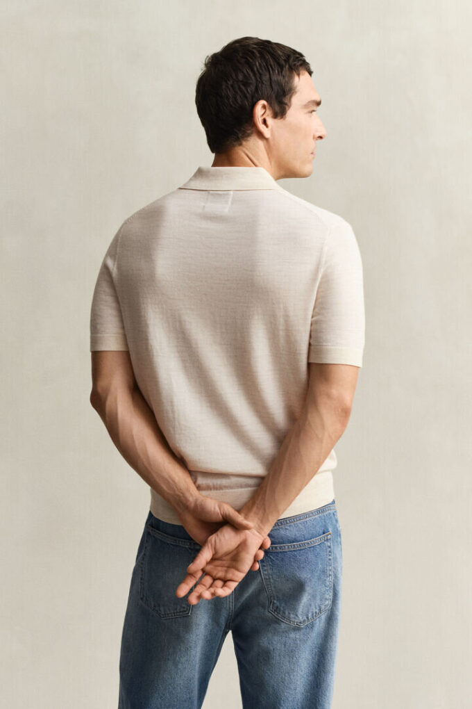 Camisola polo de calções em lã merino extra fina