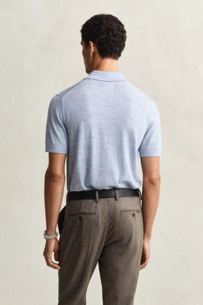 Camisola polo de calções em lã merino extra fina