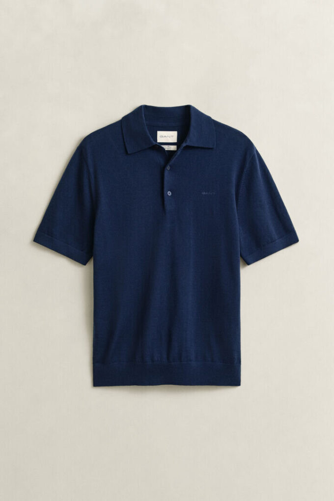 Camisola polo de calções em lã merino extra fina