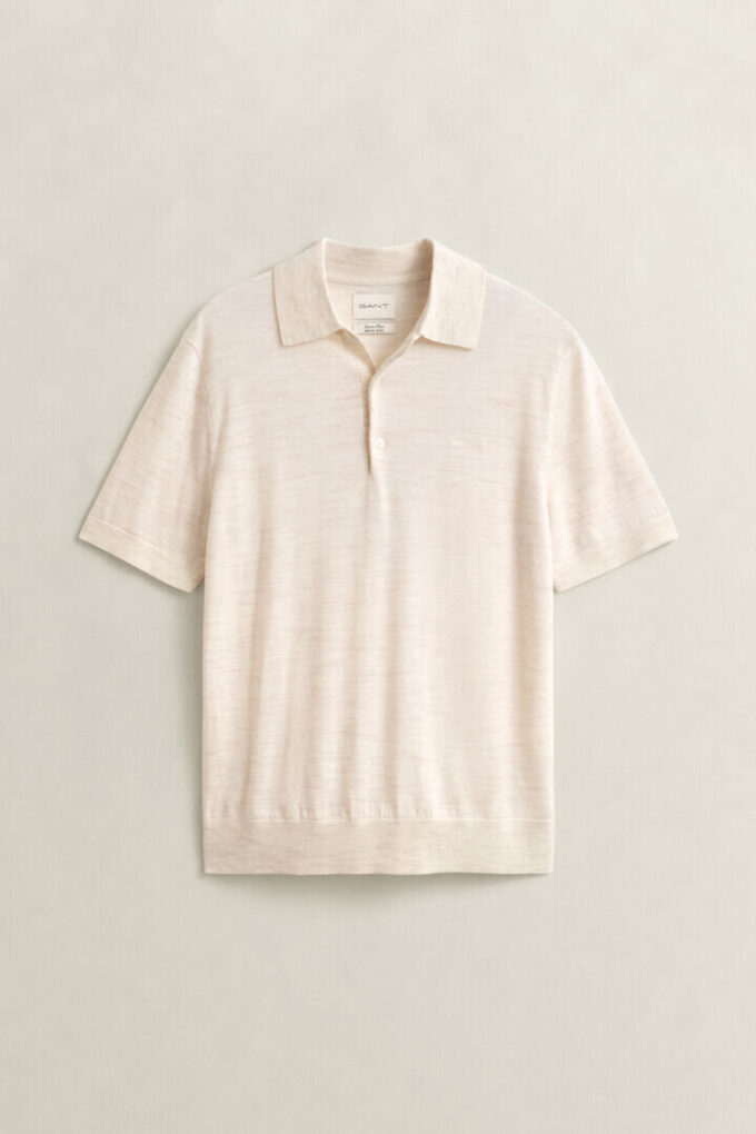 Camisola polo de calções em lã merino extra fina