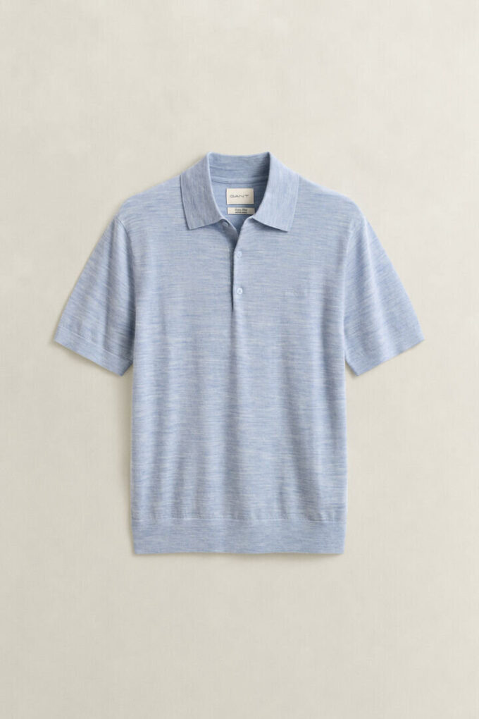 Camisola polo de calções em lã merino extra fina
