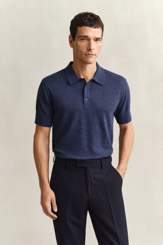 Camisola polo de calções em mistura de algodão slub