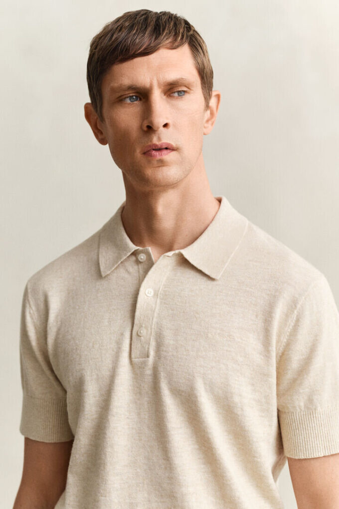 Camisola polo de calções em mistura de algodão slub