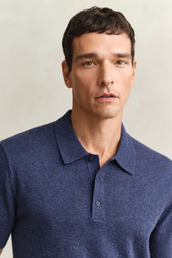 Camisola polo de calções em mistura de algodão slub