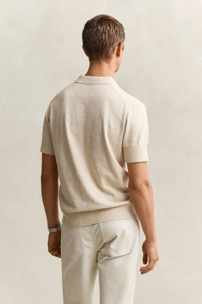 Camisola polo de calções em mistura de algodão slub