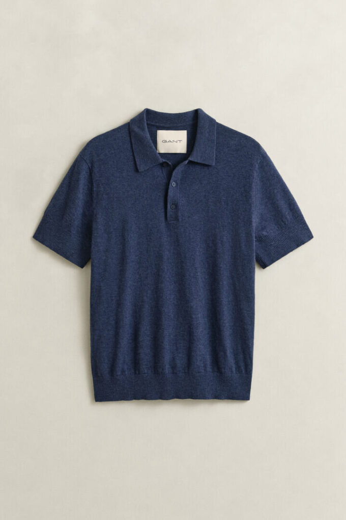 Camisola polo de calções em mistura de algodão slub