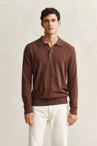 Camisola polo em mistura de algodão slub