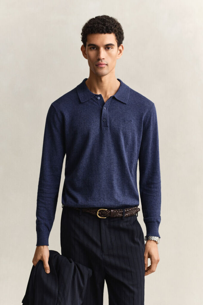 Camisola polo em mistura de algodão slub