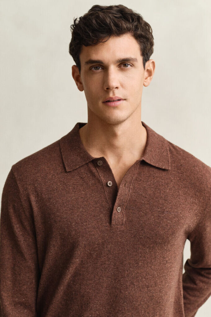 Camisola polo em mistura de algodão slub