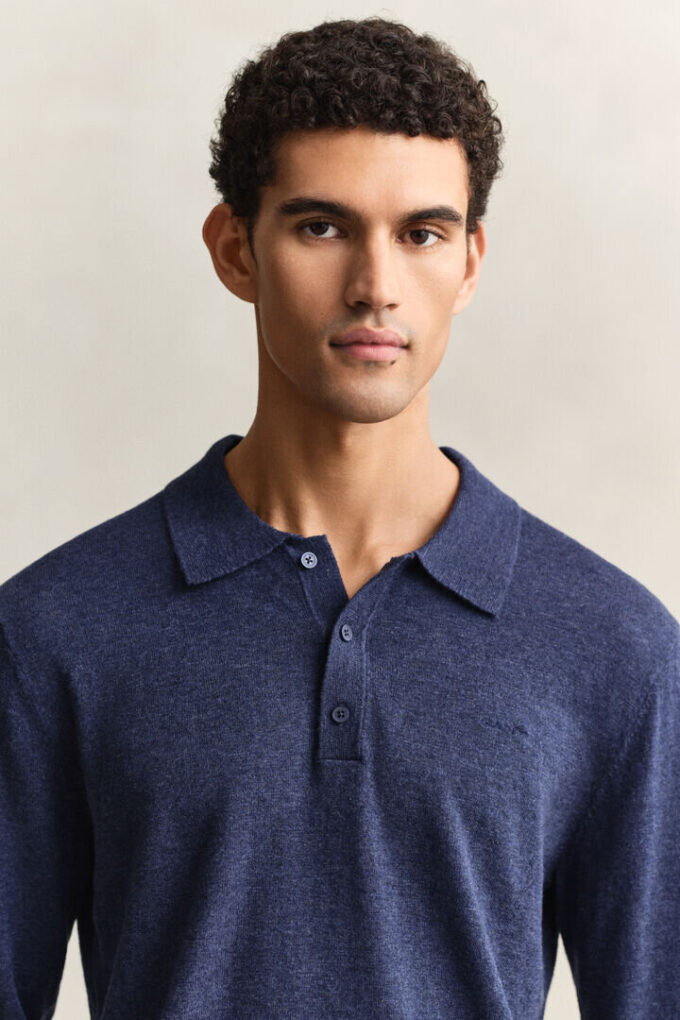 Camisola polo em mistura de algodão slub