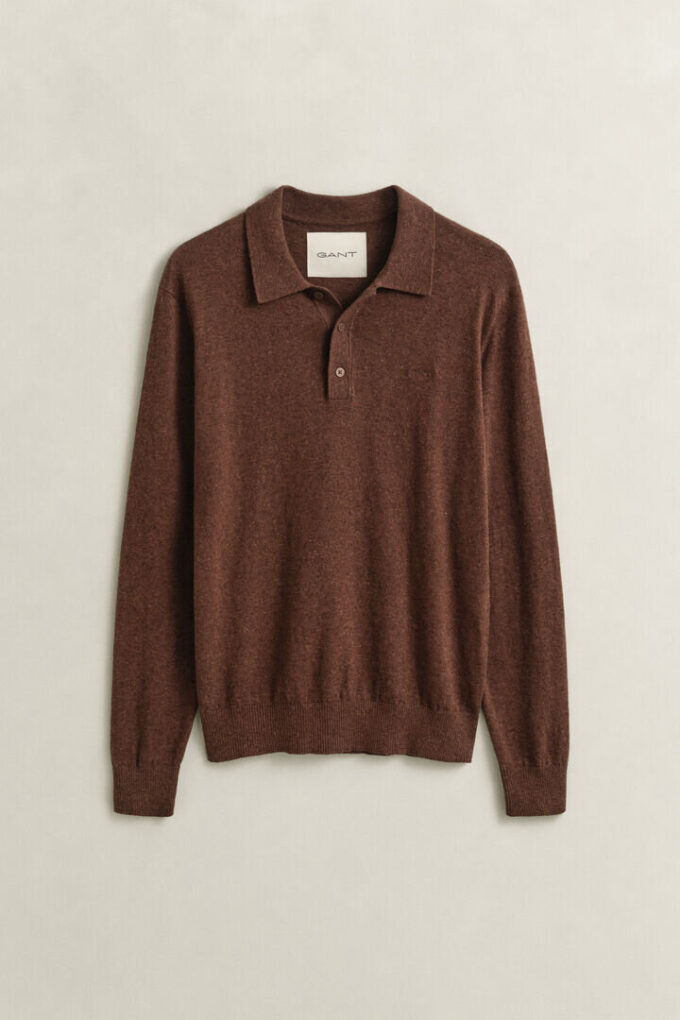 Camisola polo em mistura de algodão slub
