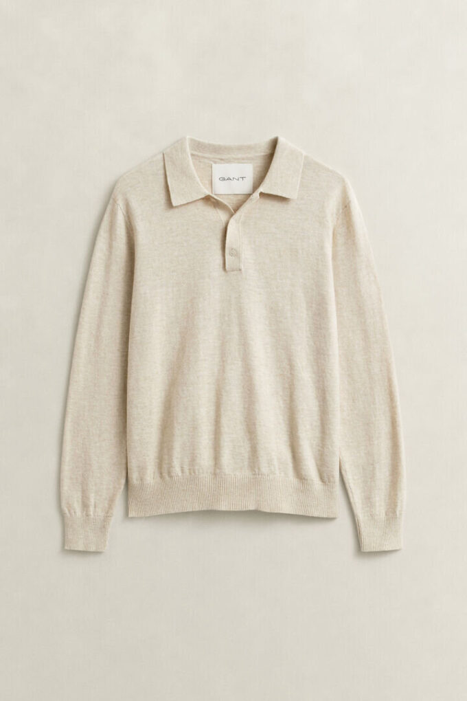 Camisola polo em mistura de algodão slub