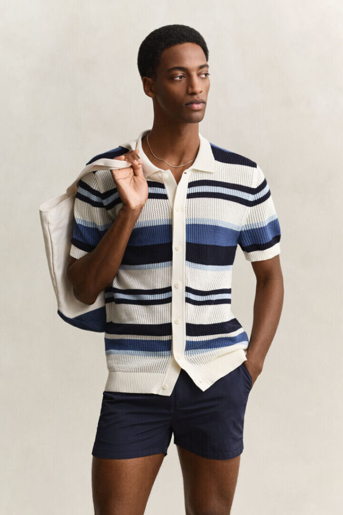 Camisola polo às riscas