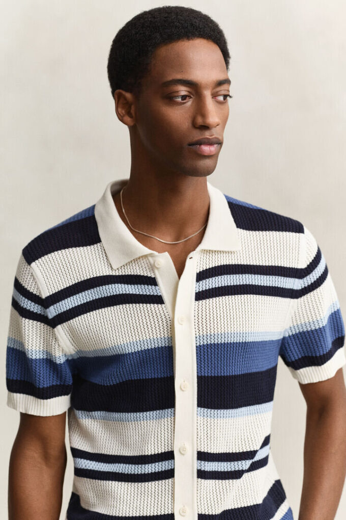 Camisola polo às riscas