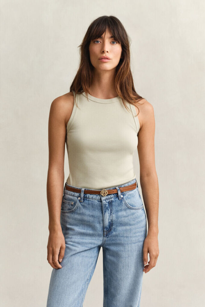 Camisola sem mangas com canelado