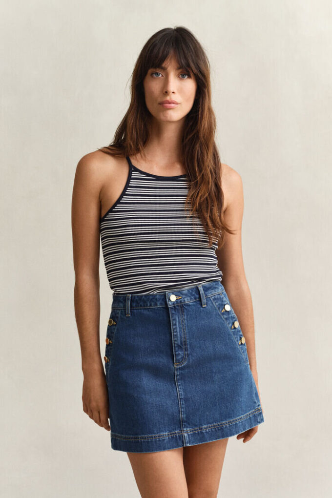 Camisola sem mangas com decote halter às riscas
