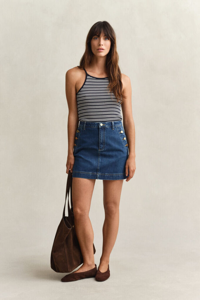 Camisola sem mangas com decote halter às riscas