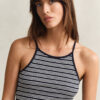 Camisola sem mangas com decote halter às riscas