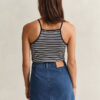 Camisola sem mangas com decote halter às riscas