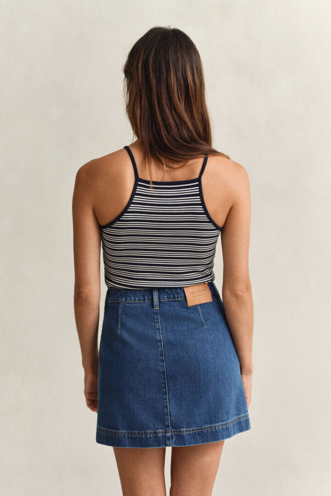 Camisola sem mangas com decote halter às riscas