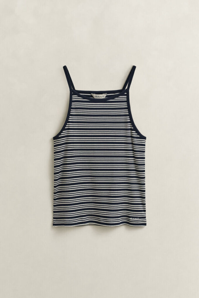 Camisola sem mangas com decote halter às riscas