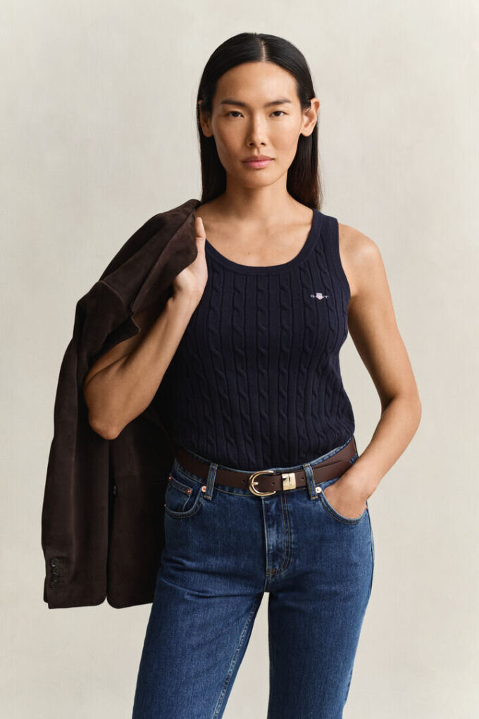 Camisola sem mangas com malha trançada