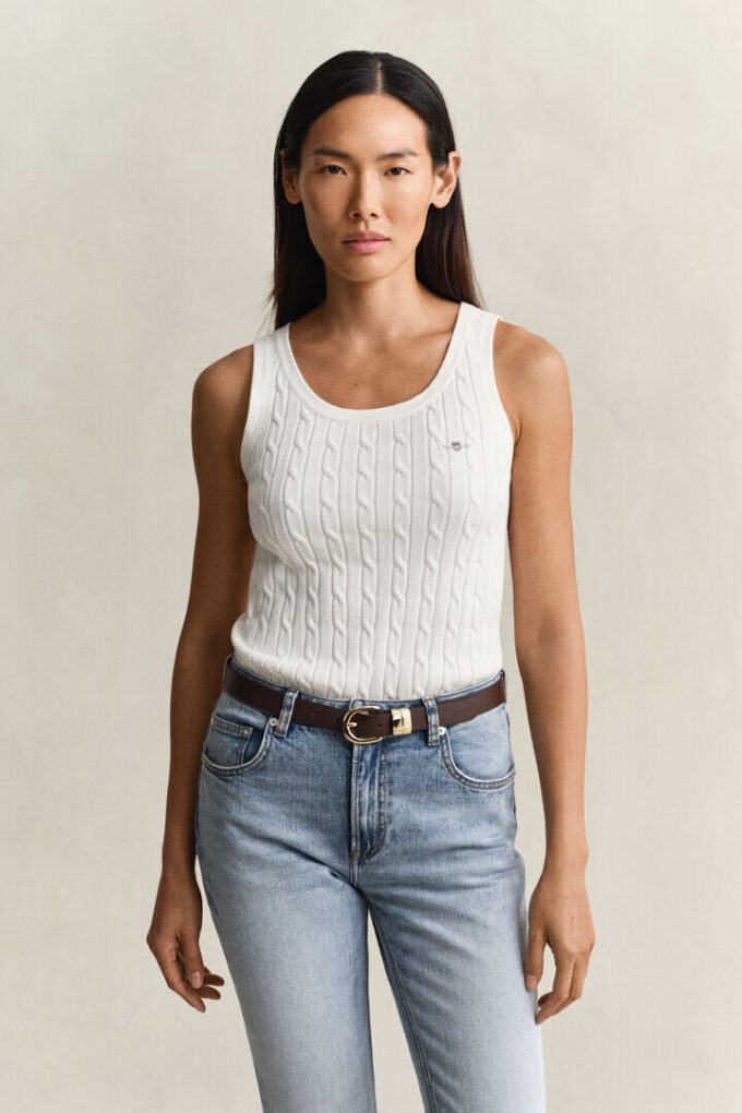 Camisola sem mangas com malha trançada