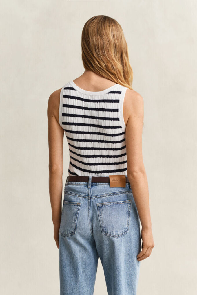 Camisola sem mangas com malha trançada às riscas