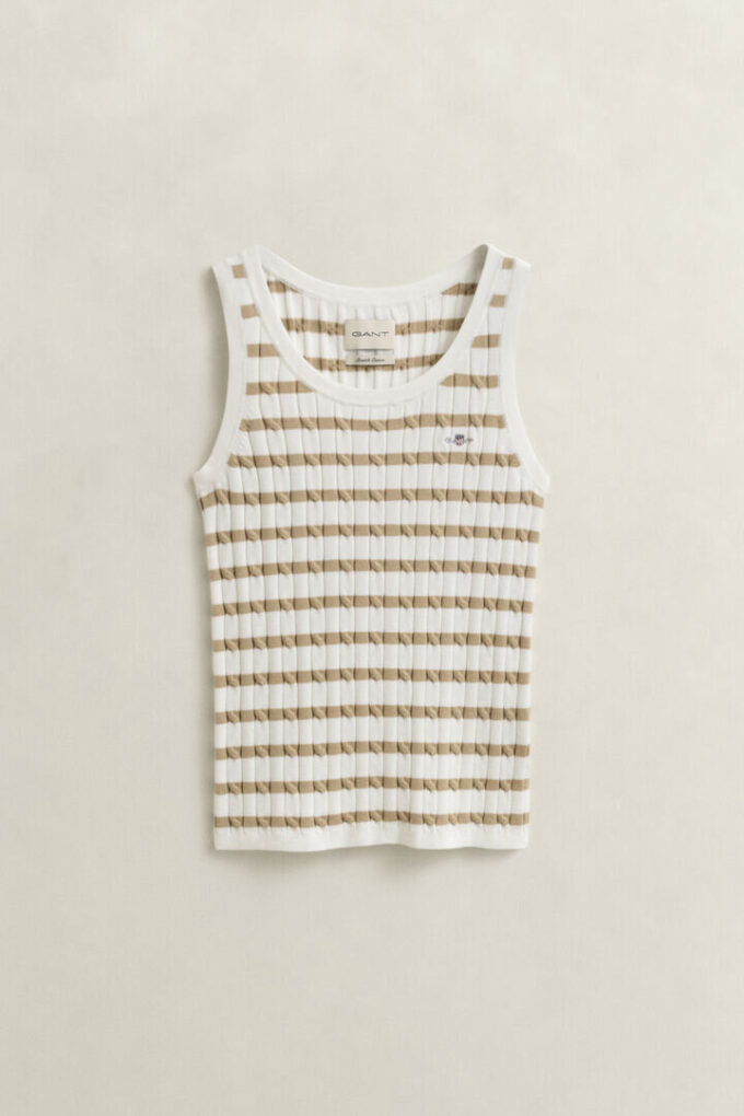Camisola sem mangas com malha trançada às riscas