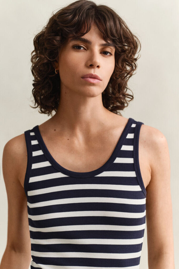 Camisola sem mangas às riscas