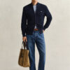 Casaco de malha com fecho em algodão texturado