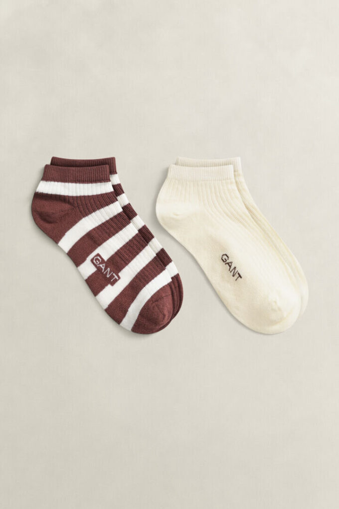 Conjunto de 2 pares de meias curtas às riscas e lisas