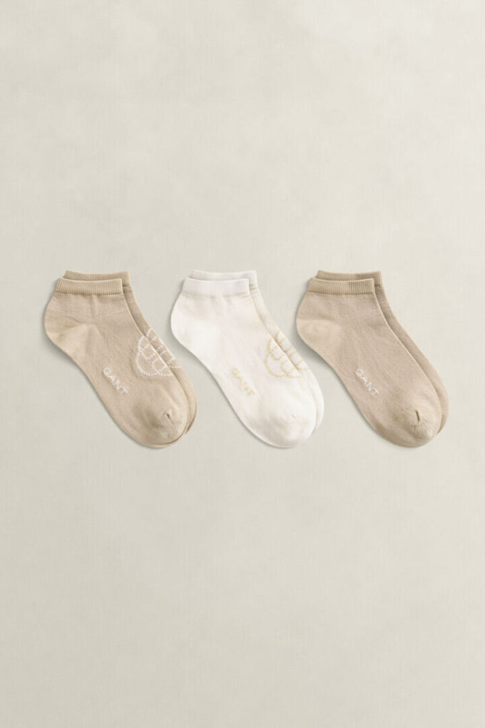 Conjunto de 3 pares de meias curtas com monograma e lisas