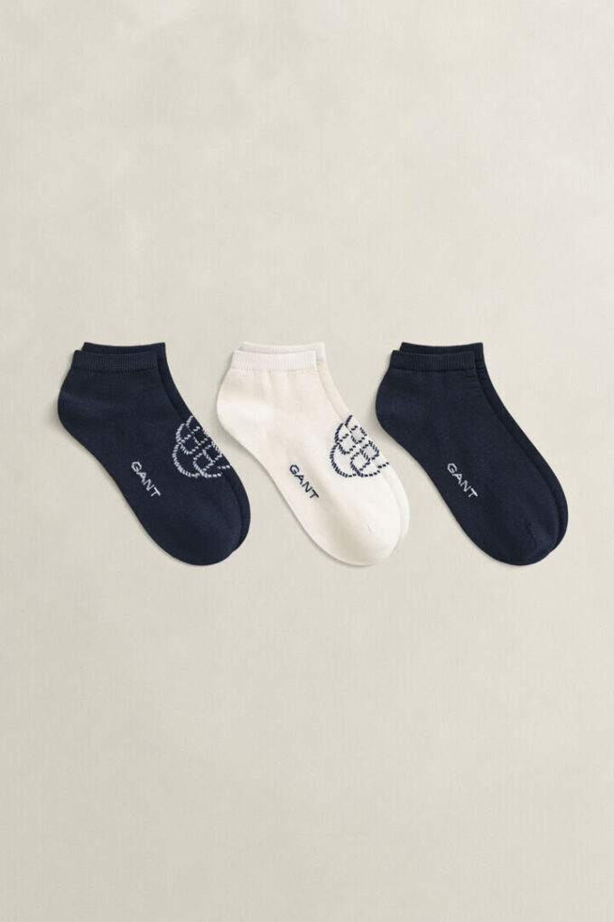 Conjunto de 3 pares de meias curtas com monograma e lisas
