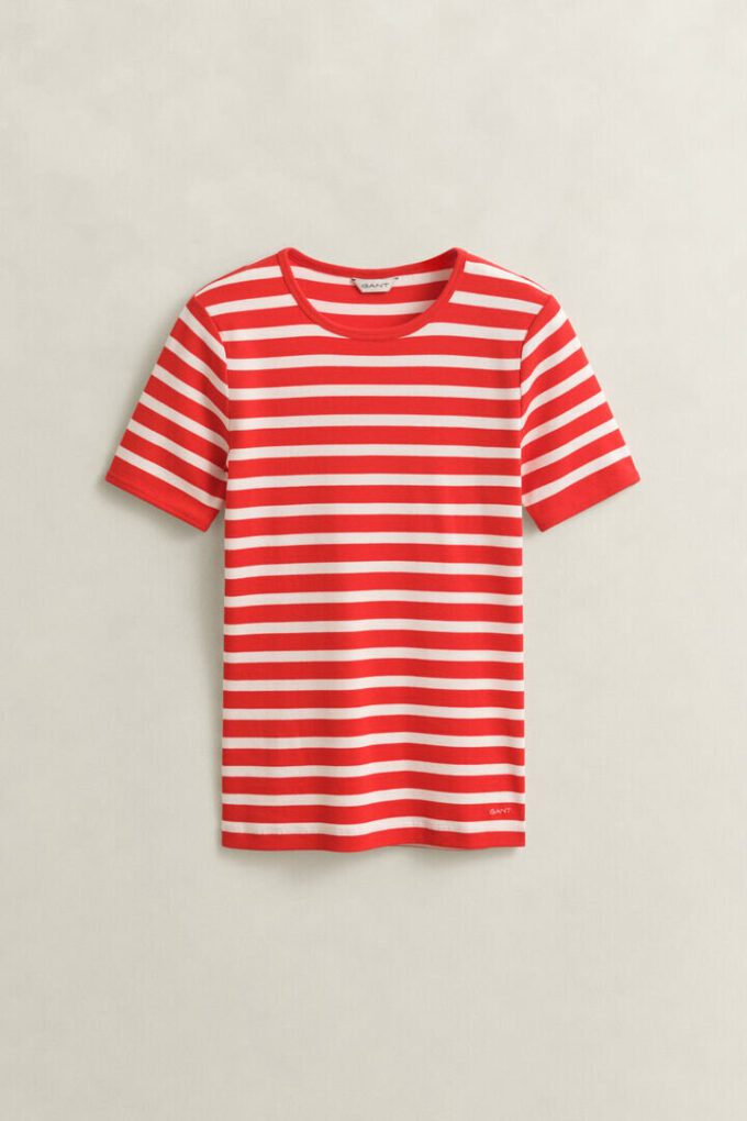 T-shirt com canelado às riscas