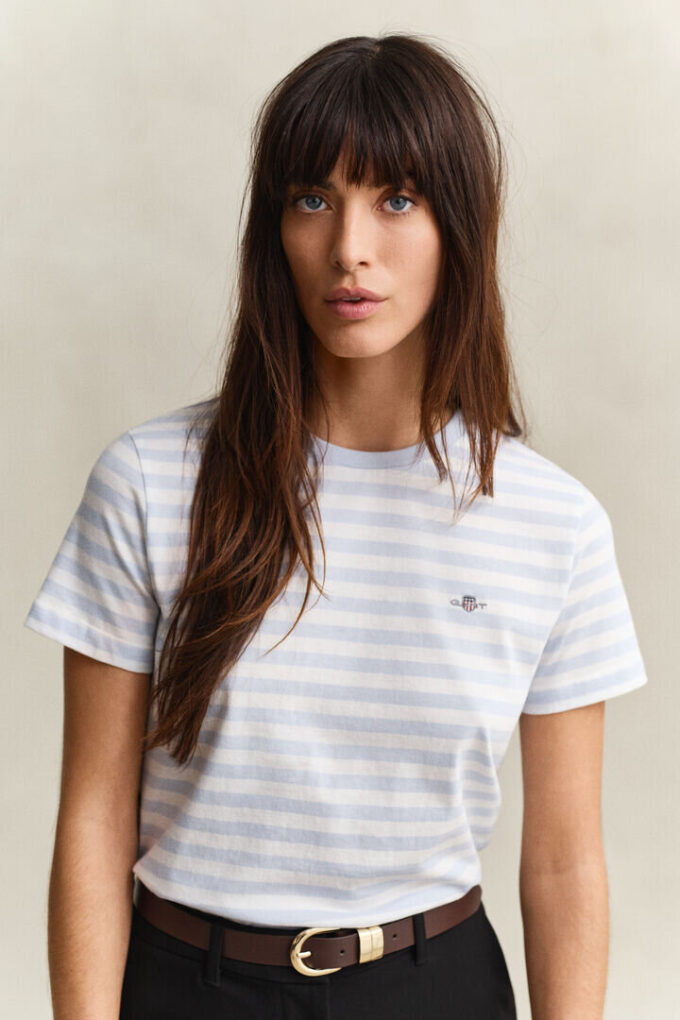 T-shirt com escudo às riscas