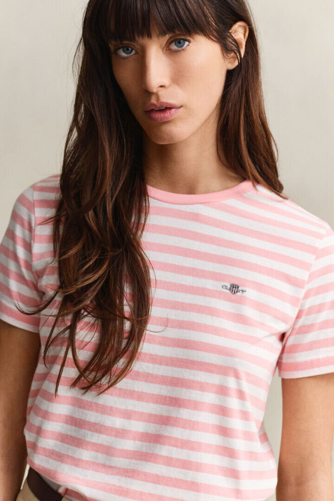 T-shirt com escudo às riscas