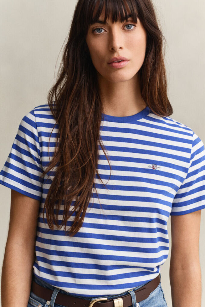T-shirt com escudo às riscas