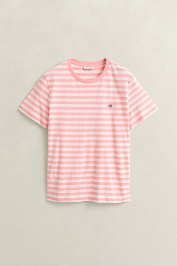 T-shirt com escudo às riscas