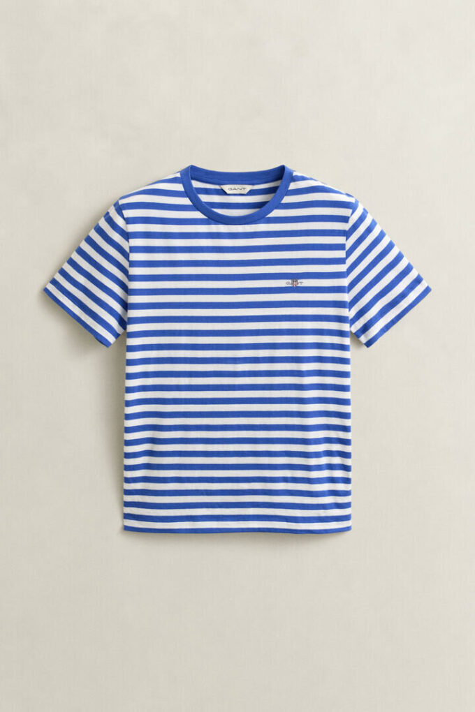 T-shirt com escudo às riscas