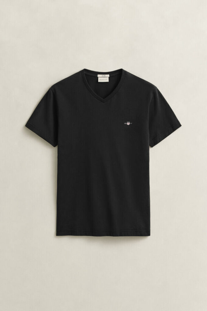 T-shirt de corte justo com decote em V e emblema