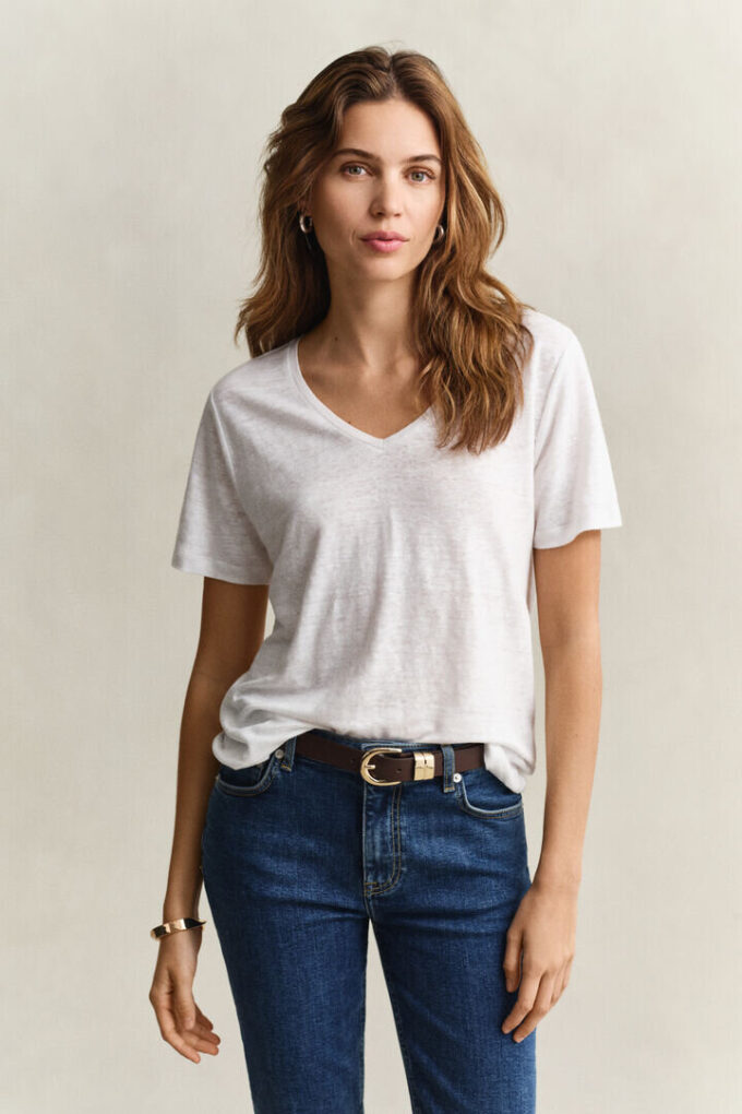 T-shirt de linho com decote em V